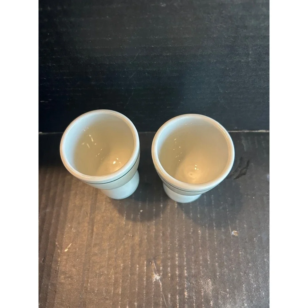 Vintage Ironstone Restaurant Ware China Green Stripe Double Egg Cup Set Of 2